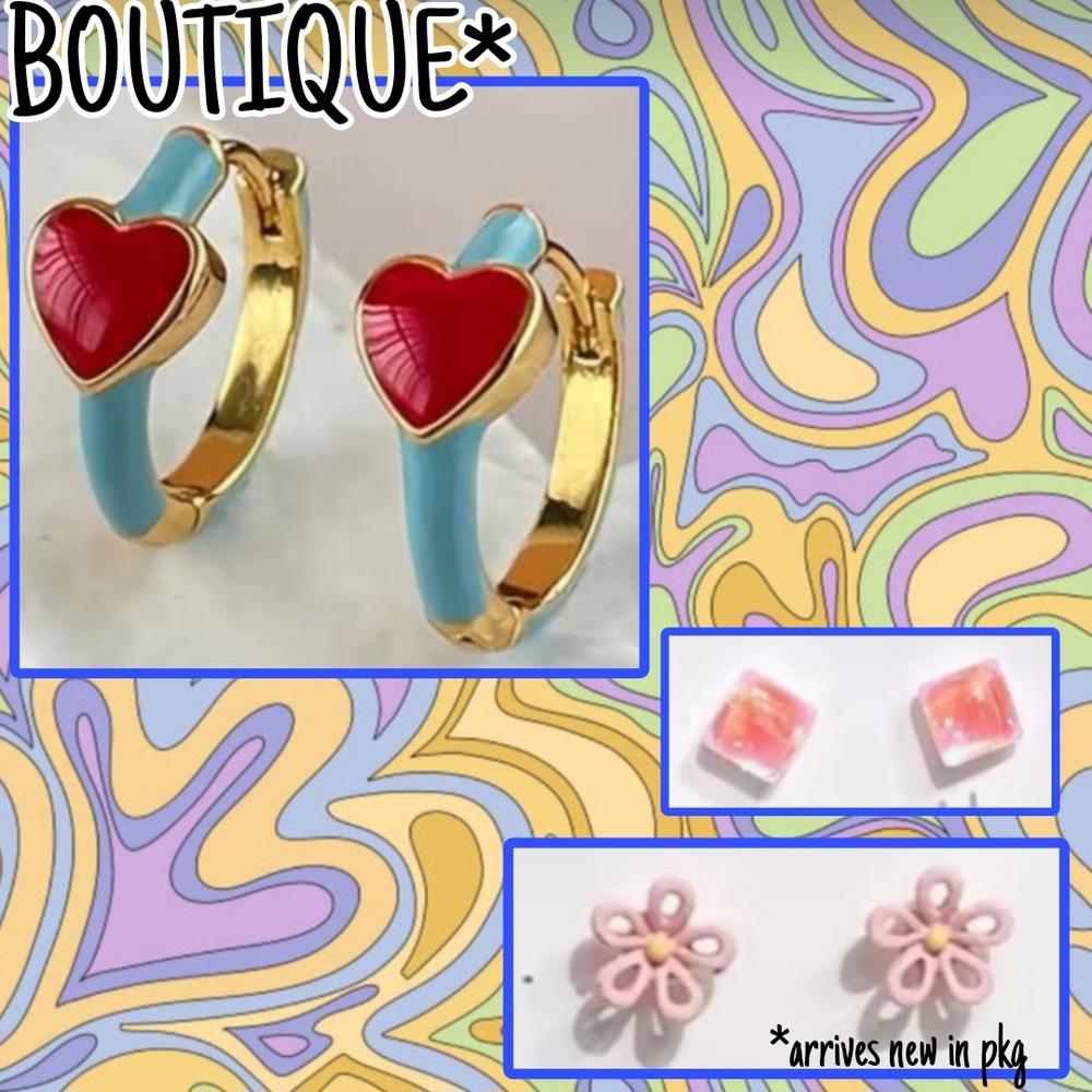 Heart and Flower Earring Set